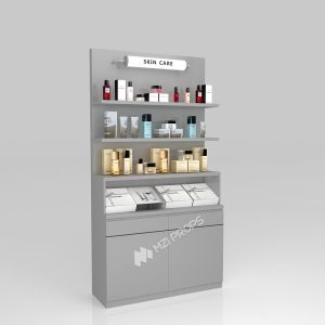 Perfume Display Rack Grey Wooden Counter For Retail Shop Display Furniture And