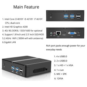 Single Ethernet Fanless Mini PC 6USB Interfaces Protable Computer For Home