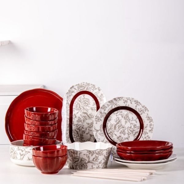 Quality Floral Red Table Mat Included 6-Piece Porcelain Dinnerware Set For Chinese Year wholesale