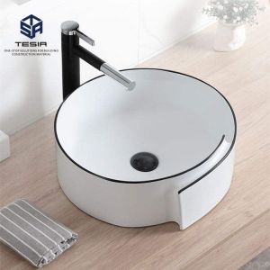 China Modern Bathroom  Ceramic Gold Black Wash Basin Countertop Sanitary Ware on sale