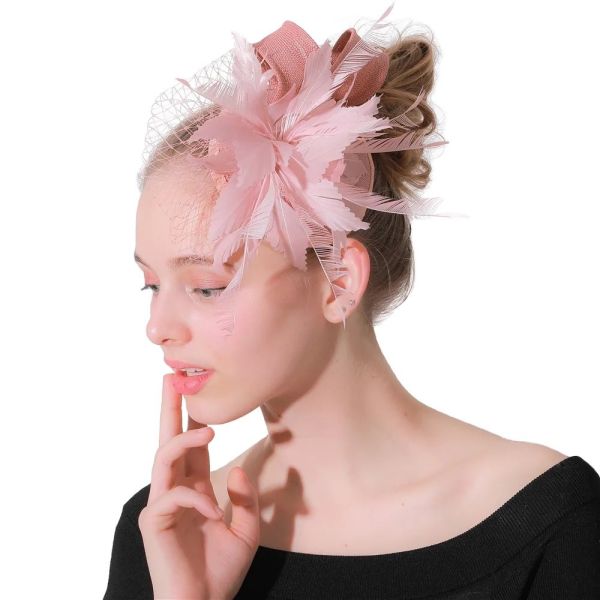 Pink Party Decoration Sinamay And Feather Fascinator With Wire Accessory 10x20