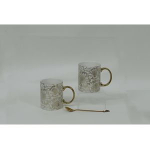 340cc milk Mug With Handle Porcelain Coffee Mug with Real Gold Design for Home