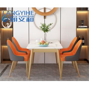 Rectangular Rock Board Marble Dining Table And Chair Combination