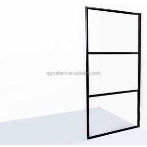 China Flat Tempered Glass French Door Fixed Shower Screen with Elegant Design and Black Grids on sale