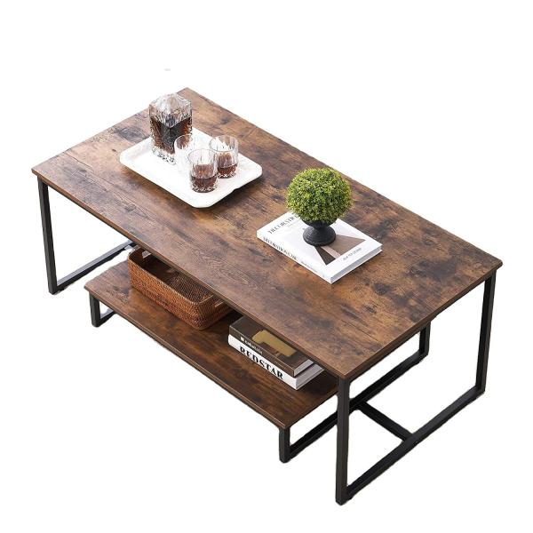 Quality Rustic Wood And Metal Coffee Table Rectangular Nesting Side Tables wholesale