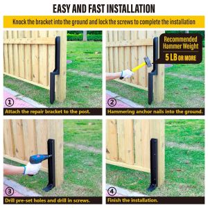 Strong Iron Fence Post Repair Stakes Ground Spike for Fixing Tilted/Broken Fence