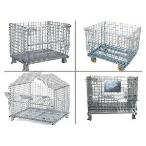 Foldable Rolling Wire Mesh Container Steel Storage Roll Containers Sliver Color