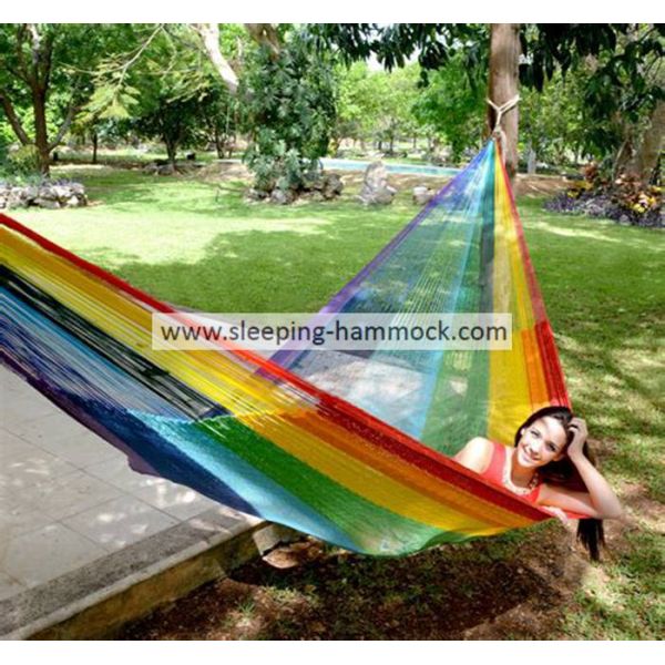Multi Colored Rainbow Hanging Mayan Style Hammock Without Spreader Bar 320 Cm