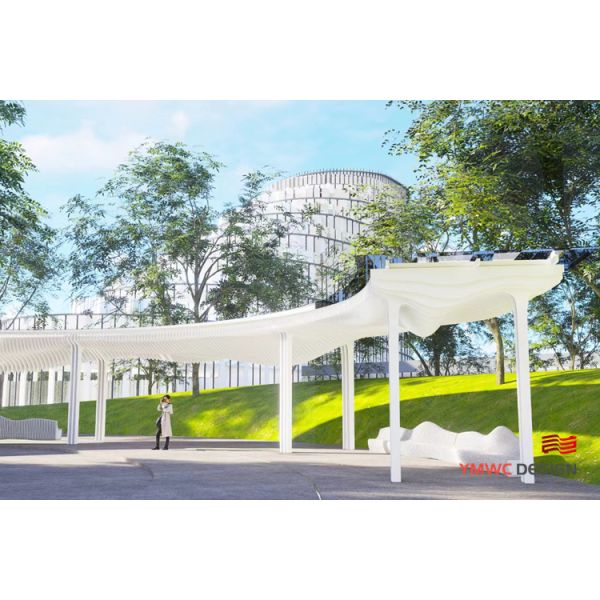 Modern Style White Stainless Steel Art Gallery Steel Structure Sculpture Emberwind Pergola