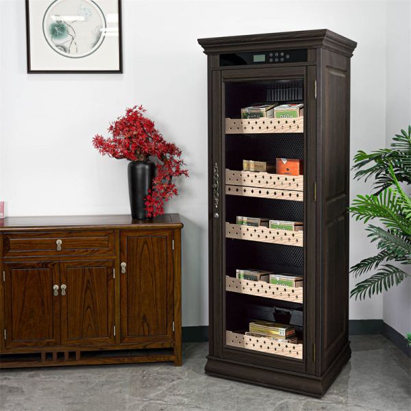 Quality Electronic Humidor Cabinet Cigar Cooler Humidifier With Brown Wood Frame wholesale