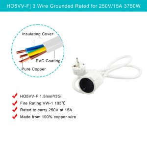 EU Plug Extension Cable H05VV-F 3G0.75mm2 Black Industrial Power Cord
