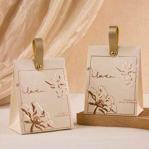 New Rose Pattern White Folding Candy Box Retro Elegant Portable Bow Party Gift