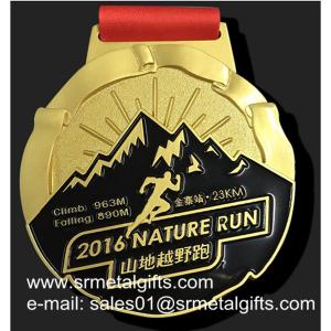 Gold 10K Running Medal With Color Filled, gold metal medal with enamel
