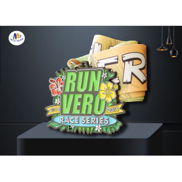 Die Cast Metal 5k Race Medals Black Nickle Plating Colors Filled With Sublimated