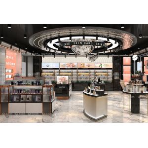 Cheap Gold Rush Series Case 100sqm Perfume Shop Display for Cosmetic Shop Design for sale