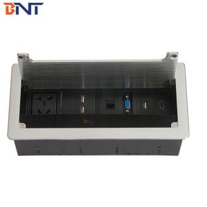 BNT customized design hidden cable design desktop flip socket with RJ45/VGA/USB flush mount in teaching room table cable