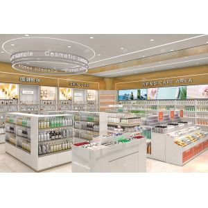 Customized Makeup Shop Interior Design White & Gold Retail Display Rack for