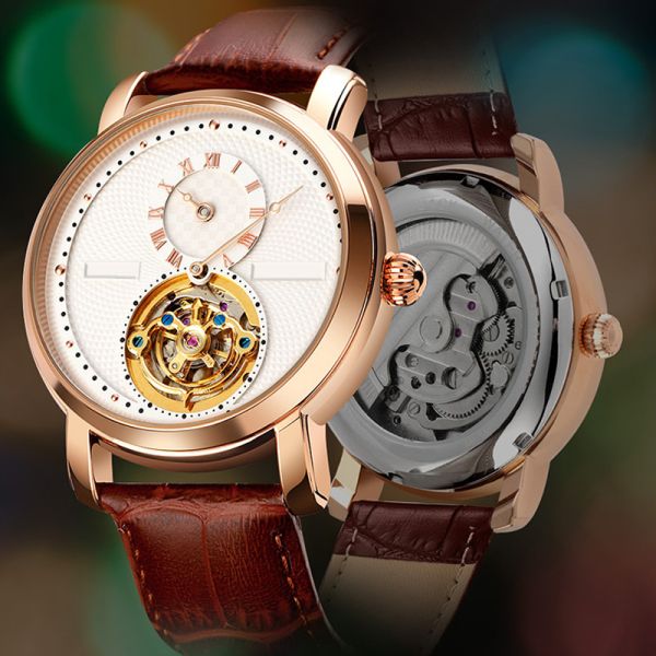 Waterproof Rotary Automatic Skeleton Watch , A Half Needle Tourbillon Mechanical Watch