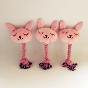 Rabbit Shape Plush Pet Toys Pink Color Printing / Embroidery Logo 22G