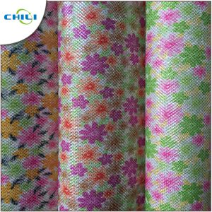 Multi Color Printed Faux Leather Fabric Chunky Shiny Wear Resistant