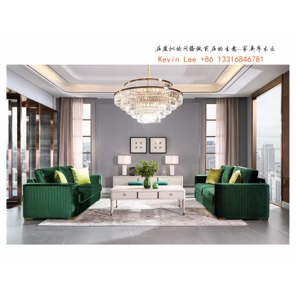 Quality American style Sofa set furniture by fabric upholstered light luxury sofa with Sofa tables and foot ottoman for Villa wholesale