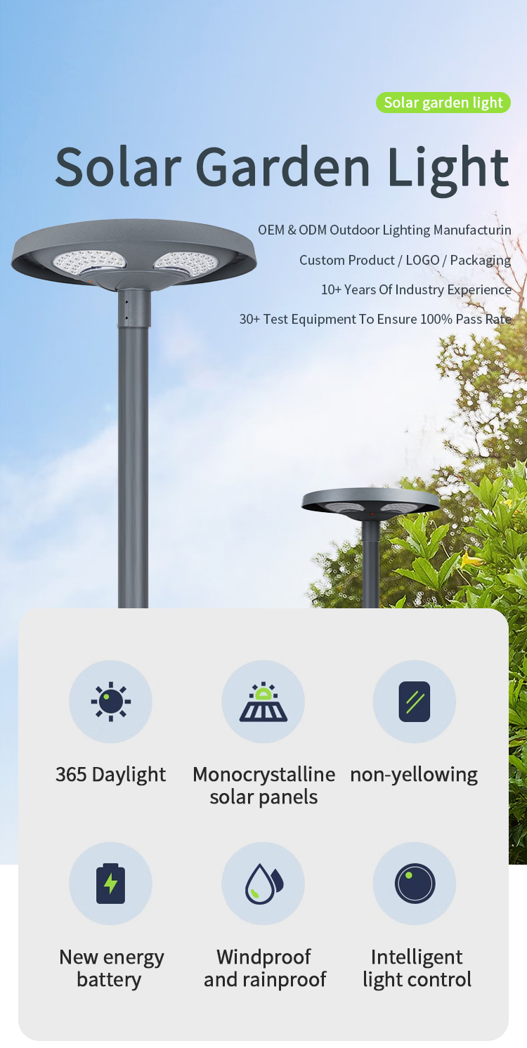 Cheap Solar Garden Light with 120° Beam Angle 6000K-6500K Color Temperature and Intelligent Light Control for sale