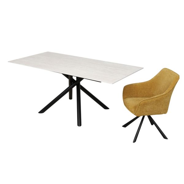 1800*900mm Ceramic Material Dining Table With Fixed Type Black Metal Leg