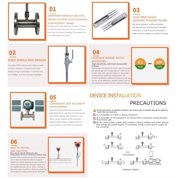 Micro Thermal Gas Mass Flow Meter Natural Gas Liquefied Gas Compressed Air Measurement
