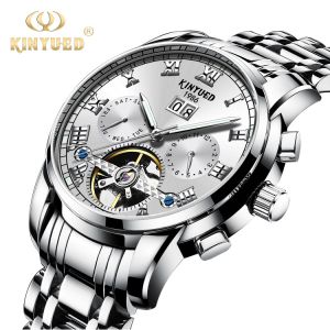 KINYUED stainless steel tourbillion watch mechanical luminous watch men wristwatch
