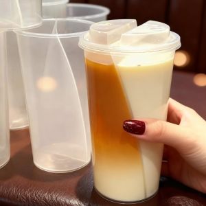 Popular Twin Share Split 16oz 2 Compartment Plastic PP Split Boba Cups
