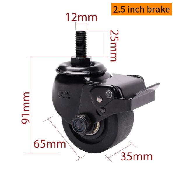 Quality EDL 2.5 Inch Threaded Equipment Moving Casters With Brake M4125S-16 300Kg Road wholesale