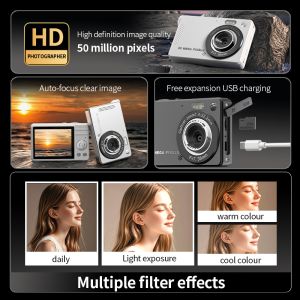 Autofocus and 2.8" Large Screen M08 4K Digital Camera for Vlogging and