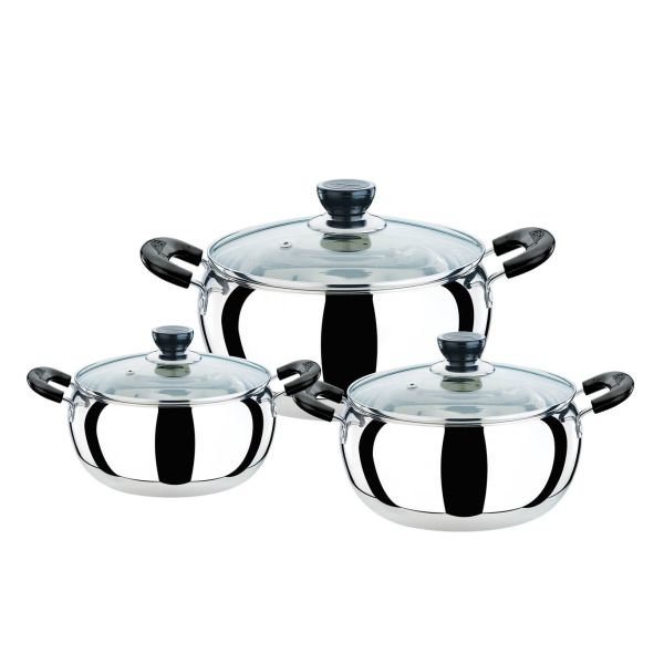 hot selling 6pcs cookware set with red color &16/18/20cm cooking pot &16cm/18cm/20cm cookware set in stainless steel