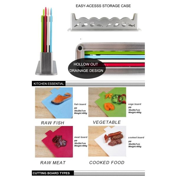 BPA Free 4-Piece Plastic Cheese Chopping Cutting Board with Antimicrobial Protection