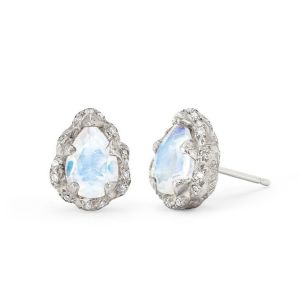 Water Drop Faceted 9K Gold Earrings With 6×8MM Moonstone Real Diamond