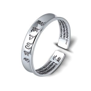 China Sterling Silver Cuff Bracelet with Engraved Sutra Words Vintage Silver Bangle(B6041202) on sale