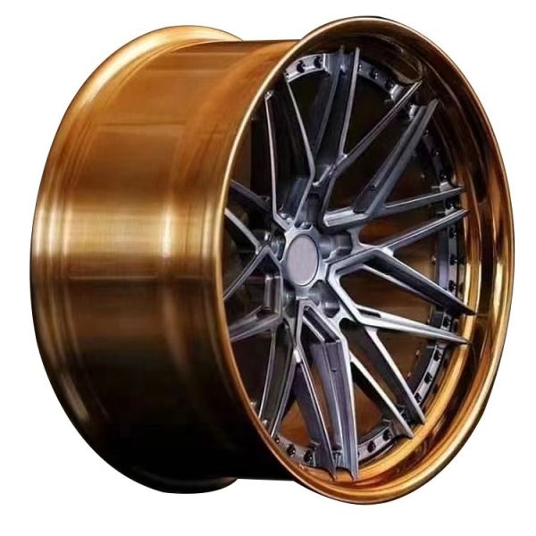 factory Customized 2 piece super deep concave brushed bronze polished lip forged wheel