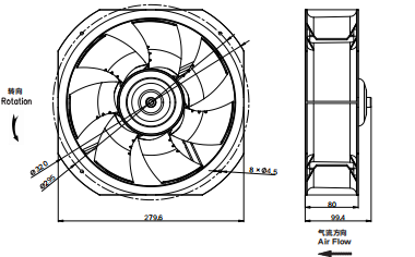 Blade 250mm EC Centrifugal Fan External Rotor Cooling Ventilation Fan