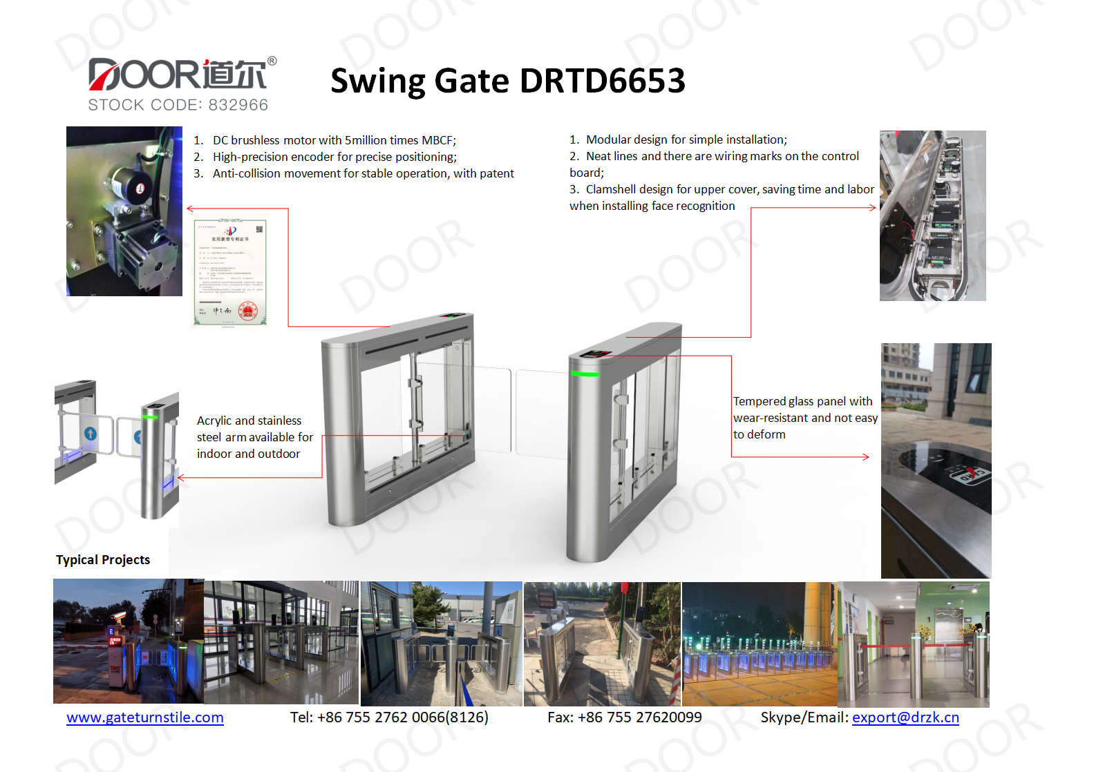 Pedestrian Waist High Turnstile Security System Swing Gates With Tailgating Detection