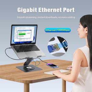 Originneo PCR100D+ Aluminum Adjustable Rotatable Laptop Hub Stand with 11-in-1