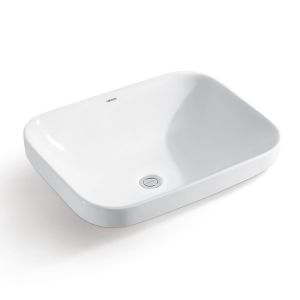 China White Glazed Countertop Bathroom Basin Rectangle With Overflow on sale