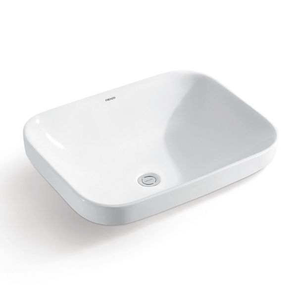 Quality White Glazed Countertop Bathroom Basin Rectangle With Overflow wholesale