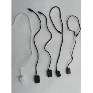 Custom White Foil Logo Black Plastic Tags Small Plastic Hangtags Single End