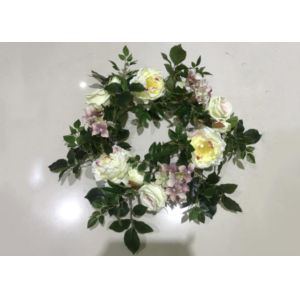 Cheap Artificial White Rose French Hydrangea Flower Wreath With Green Leaves 55cm for sale