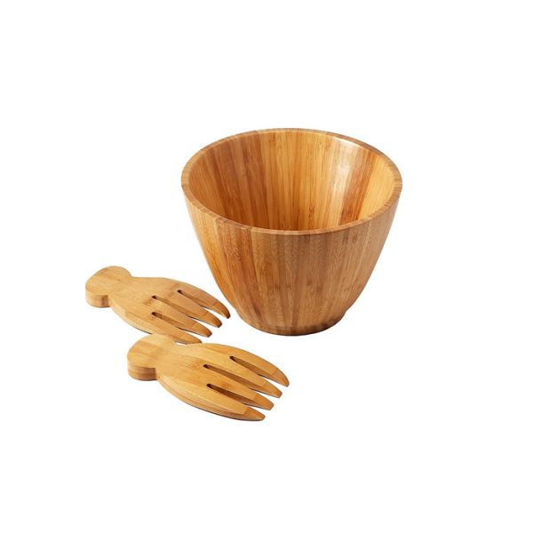 Quality Multiple Sizes Popular Fruit and Vegetable Bamboo salad Bowl Set with Hands wholesale