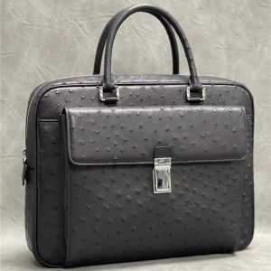 Authentic Real True Ostrich Skin Office Men Briefcase Top-handle Bag Genuine