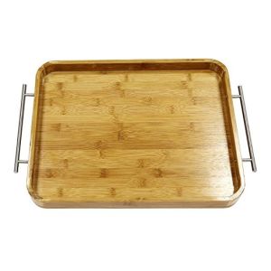 China Bamboo breakfast butler serving tray with stainless steel handles on sale