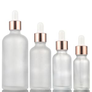 Frosted Transparent Essential Oil Glass Bottles 5ml-100ml With Rose Gold Dropper