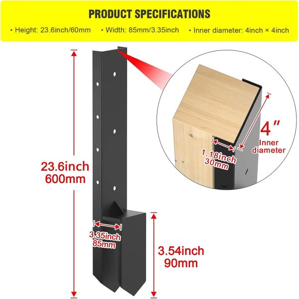 Fence Post Anchor Ground Spike for Repairing Broken Wooden Fence Post Repair