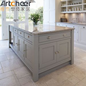 E0 Grade Material Kitchen Island Table With Moveable Drawers And Round Corner